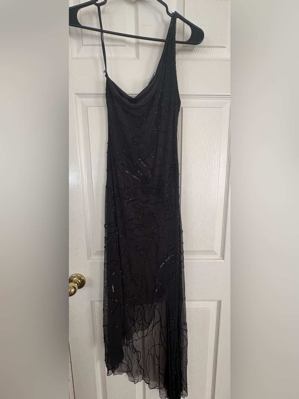 Vintage Cache Maxi Dress Large Black Beaded Whimsigoth Fairy Gown Cocktail Y2K